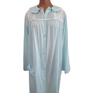 Nancy King vintage Women Blue Nylon long summer lightweight Robe Nightgown M